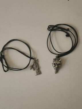Men's Black Cord Necklace with Silver Grim Reaper & Devil Pendants